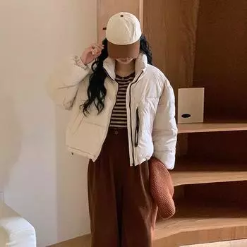 Корейский стиль модный короткий пуховик с капюшоном для женщин невысокого роста M белый