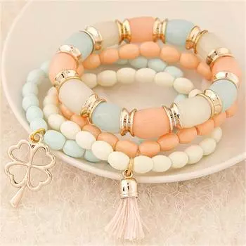 Корейский стиль, модный металлический богато украшенный четырехлистный клевер, кисточка, универсальный многослойный браслет с темпераментом синий