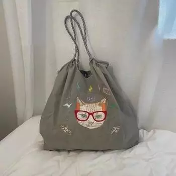 Корейский стиль Молния Кот вышитая нейлоновая водонепроницаемая сумка для покупок - портативная, складная холщовая сумка через плечо для женщин Waist Bag