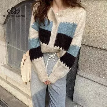 Корейский стиль, нежный утолщенный кардиган в тон, женский осенне-зимний свитер с длинным рукавом и круглым вырезом, универсальная куртка-свитер one size абрикосовый