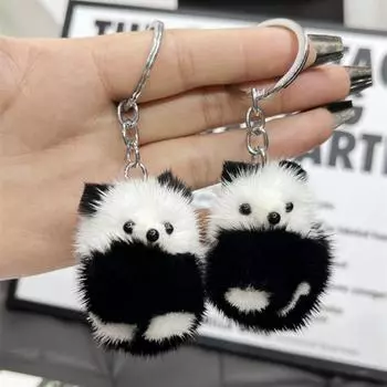 Корейский стиль норковый брелок с пандой, черный плюшевый брелок из норки, модный мини-кулон из норки, пара