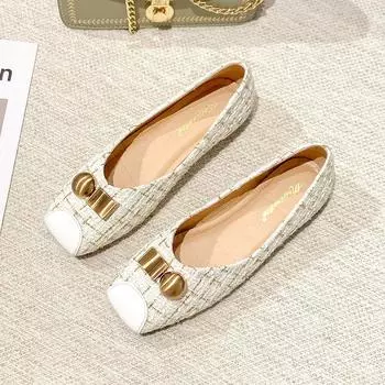 Корейский стиль одиночные туфли женские весна 2024 новые модные маленькие ароматные квадратные простые туфли с неглубоким носком на мягкой подошве 33 абрикосовый