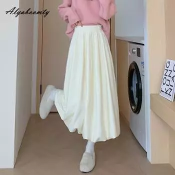 Корейский стиль осень-зима женская юбка миди с высокой талией черная серая трикотажная стильная юбка элегантная теплая трикотажная универсальная юбка One Size серый