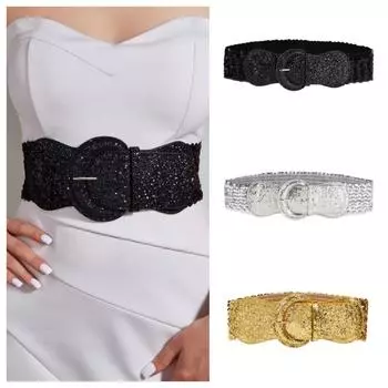 Корейский стиль пайетки кушаки застежка на талии корсет ремни декоративные джинсы серебряный