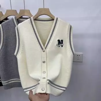 Корейский стиль парный многослойный вязаный свитер жилет женский весна и осень новый стиль свободные и высококачественные кардиганы one size белый
