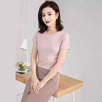 Корейский стиль, полосатая футболка с короткими рукавами и круглым вырезом, весенняя женская мода, свободный топ большого размера S