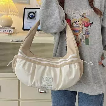 Корейский стиль полосатая сумка подмышкой ткань Оксфорд спортивная сумка повседневные полумесяц сумки для девочек красный