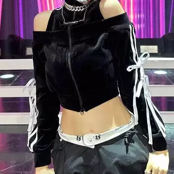 Корейский стиль, полосатый кардиган с бантом на шнуровке, женский осенний свитшот на молнии с вырезом на плечах, винтажные укороченные куртки S бежевый