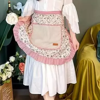 Корейский стиль полуфартук из полиэстера для готовки домашний цветочный фартук для женщин зелёный