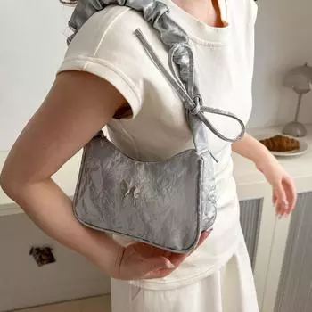 Корейский стиль полумесяц подмышечная сумка с рюшами на ручке и бантом сумка на открытом воздухе хаки