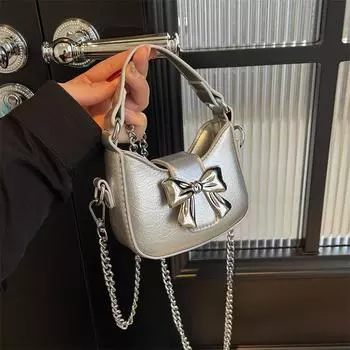 Корейский стиль популярен в этом году, мини-модели с бантом для детей и девочек, сумки-цепочки с диагональной пролетной цепью для переноски в руке, женские сумки. красный