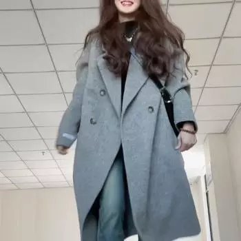 Корейский стиль пригородного двухстороннего шерстяного пальто для женщин шерстяное пальто средней длины XS