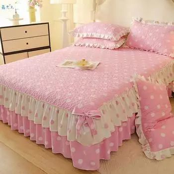 Корейский стиль принцессы наволочка для кровати 3 шт одинарная двуспальная четырехсезонная универсальная горошек оборка розовое покрывало размер King Queen 180x200cm-3pcs