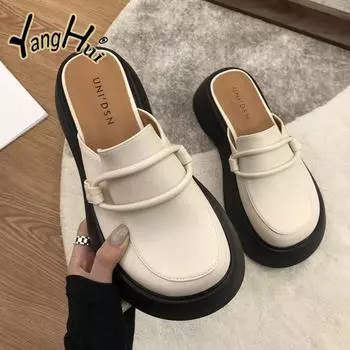 Корейский стиль ретро повышенная толстая подошва противоскользящие женские тапочки 2024 мода повседневная Baotou цвет соответствия современная обувь лето 35