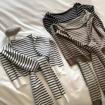 Корейский стиль шейный платок универсальный накладной воротник простая полосатая вязаная шаль для женщин белый