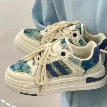 Корейский стиль, синяя белая обувь на платформе с морской солью, женская весенне-осенняя универсальная обувь, нишевая оригинальная женская обувь, повседневные женские туфли в стиле ретро 35