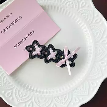 Корейский стиль Сладкий Крутой Звезда Лента Бант Заколка для волос Милые Свежие Заколки для девочек Модные Сломанные Боковые Зажимы Y2K Аксессуары для волос чёрный
