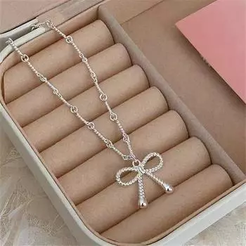 Корейский стиль стерлингового серебра S925 Милое модное ожерелье-бантик на ключицу для женщин, универсальные легкие роскошные аксессуары 925 серебряный