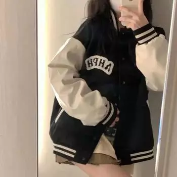 Корейский стиль, свободная студенческая бейсбольная форма для женщин, весна и осень, стиль Харадзюку, универсальная тонкая куртка, кардиган в стиле Гонконга, модное пальто S