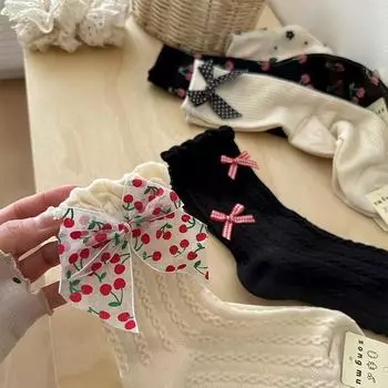 Корейский стиль женские носки милый бант цветочный принт милые девушки кавайные носки ажурные тонкие дышащие горошек винтажные длинные носки EUR 34-39