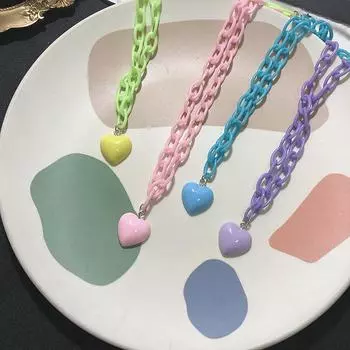 Корейский стиль, женское милое фиолетовое крутое ожерелье из ночного клуба для девочек с розовым сердечком, фея, сексуальное индивидуальное ожерелье-конфета розовый