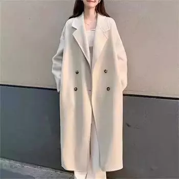 Корейский стиль Женское осенне-зимнее двухстороннее шерстяное пальто средней длины ручной работы из шерсти S