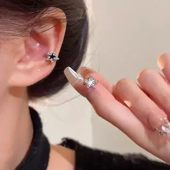 Корейский стиль Звезда Ухо Клипса: Модный, роскошный, непирсингованный дизайн A2106 серебряный