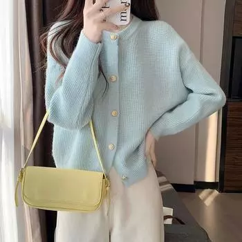 Корейский свитер-куртка Xiaoxiangfeng для женщин, осень и зима, новый милый и ленивый стиль, короткий мягкий вощеный трикотажный кардиган one size fits all
