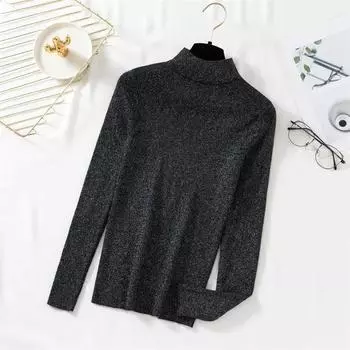 Корейский свитер-пуловер, тонкий трикотажный свитер для женщин, свободный ажурный топ с длинными рукавами для весны и осени M чёрный