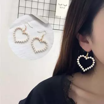 Корейский темперамент мода Харадзюку мягкие милые ретро геометрические серьги в форме сердца любовь персиковое сердце жемчужные серьги подвеска клипсы золотой