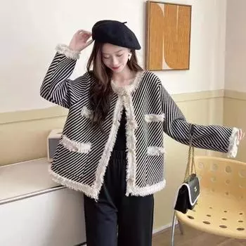 Корейский тяжелый промышленный саржевый пиджак с металлической пряжкой и кисточками, вязаный свитер, осень 2022, повседневный кардиган с длинными рукавами, пальто, женские топы