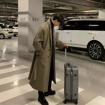 Корейский тренд, мужское свободное повседневное однобортное пальто, осенне-зимнее модное универсальное шерстяное длинное пальто с длинными рукавами M коричневый