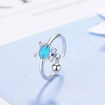 Корейский тренд Синий Кот Открывающееся Кольцо Для Женщин Изысканный Кристалл Циркон Регулируемое Кольцо Аксессуары Милые Девочки Ювелирные Изделия Подарок Resizable синий