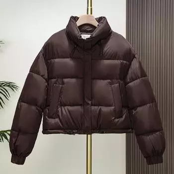 Корейский воротник-стойка пуховое хлопковое пальто Женское зимнее пальто пуховое теплое ветрозащитное пальто утолщенная верхняя одежда парки женские S кофейный