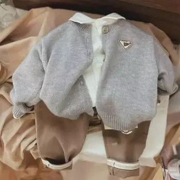 Корейский вязаный свитер для мальчиков 2023: Стильный осенне-зимний кардиган с короткими рукавами 130 cm