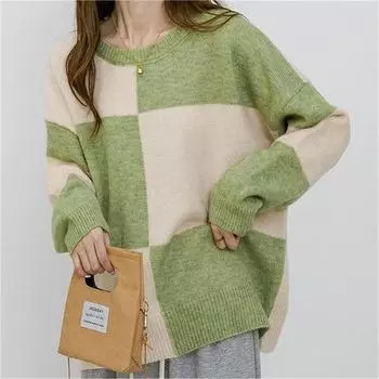 Корейский вязаный свитер в тон, женский, осень и зима, новый свободный и тонкий джемпер, ленивый стиль, свитер с длинными рукавами one size fits all хаки