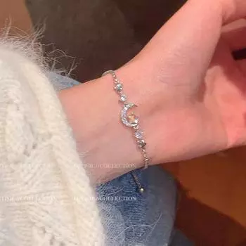 Корейский высококачественный регулируемый браслет с жемчугом и звездами для женщин S548 серебряный