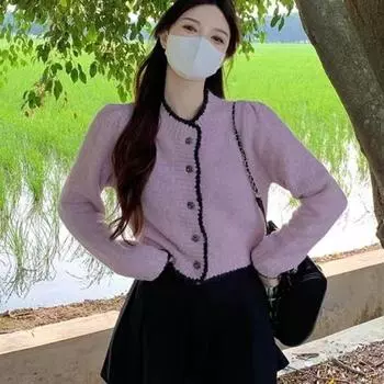 Корейский высококачественный свитер Sense нишевого дизайна, кардиган 2023, осень и зима, красный интернет-красный нежный стильный топ, женский свитер One Size розовый