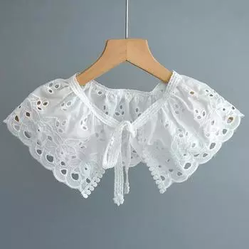 Корейский женский белый вышитый фальшивый воротник шаль накидки для девочек летнее платье рубашка ажурное цветочное ожерелье шарф фальшивый воротник