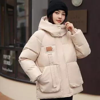 Корейский женский свободный пуховик с капюшоном, утягивающий пуховик в британском стиле, трехмерная куртка M зелёный