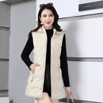Корейский женский зимний пуховый хлопковый жилет, новая куртка без рукавов, модный паркерный жилет с капюшоном, женский жилет, размер 6XL XXXXXXL
