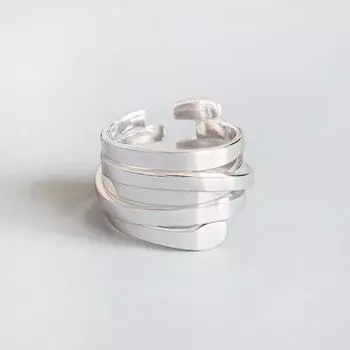 Корейское гладкое многослойное кольцо из серебра S925 пробы с обмоткой для женщин Glossy S-R556