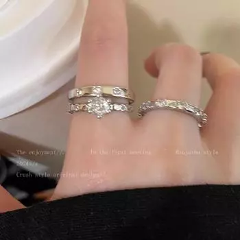 Корейское изысканное регулируемое разомкнутое кольцо с цирконием - простое и легкое роскошное женское кольцо на указательный палец J927 A серебряный