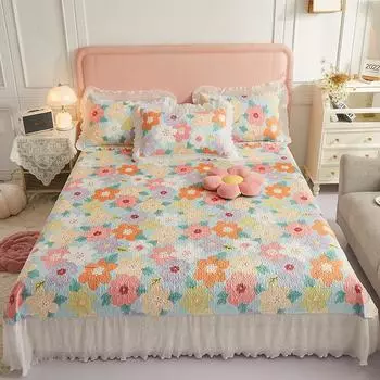 Корейское матовое милое покрывало для двуспальной кровати, 150 шифоновых стеганых покрывал, мягкая простыня королевского размера с 2 наволочками 180x240cm 71x94inch