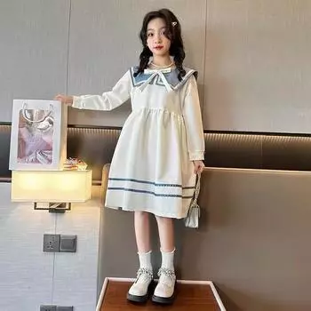 Корейское модное платье для девочек на весну и осень - стиль Western Sweet College 130 cm