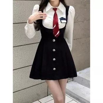 Корейское модное платье с длинным рукавом, лето 2022, повседневное элегантное мини-платье, женское пляжное тонкое короткое вечернее платье, шикарное S белый/чёрный