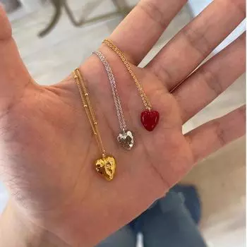 Корейское нишевое ожерелье с кованым метеоритом и эмалью с подвеской в виде красного сердца