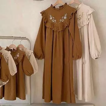 Корейское осеннее кружевное вышитое платье принцессы для матери и дочери с рисунком листьев лотоса 90cm