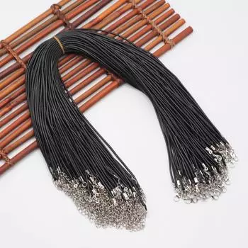 Корейское ожерелье из черной вощеной веревки своими руками из кожи с застежкой-карабином Thin 1.5mm