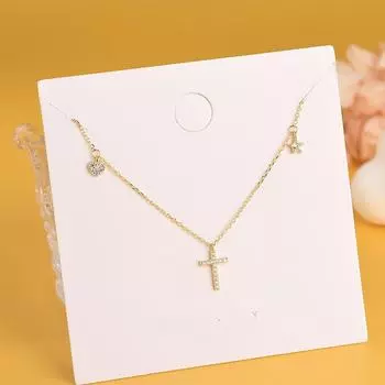 «Корейское ожерелье с бриллиантовым крестом и звездой из стерлингового серебра 925 пробы, дизайн «Ниш-ключица»» NS438-1 платиновый